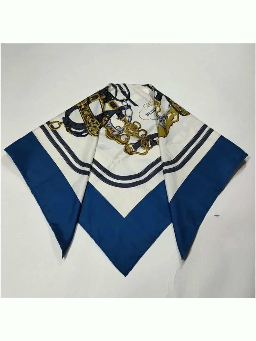 Authentic Hermès Brides de Gala Silk Scarf Blue Gold Equestrian Print Square 90 - Picture 3 of 10